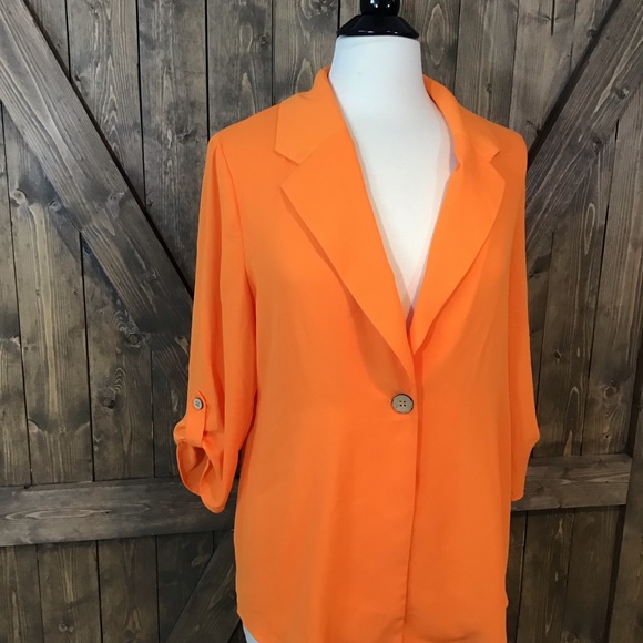 ☘️ Chico’s Sheer Bright Orange Jacket/Cardigan - Picture 2 of 5